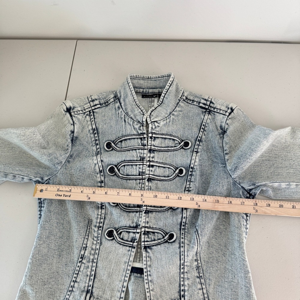 Allen B Acid Wash Military Denim Jacket L Frog Closure Y2K Steampunk Victorian - Picture 9 of 13